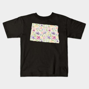 North Dakota Silhouette Florals Kids T-Shirt